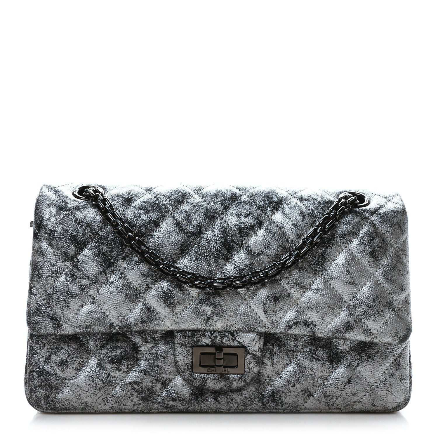 Metallic Caviar Quilted 2.55 Reissue 225 Flap Silver Black