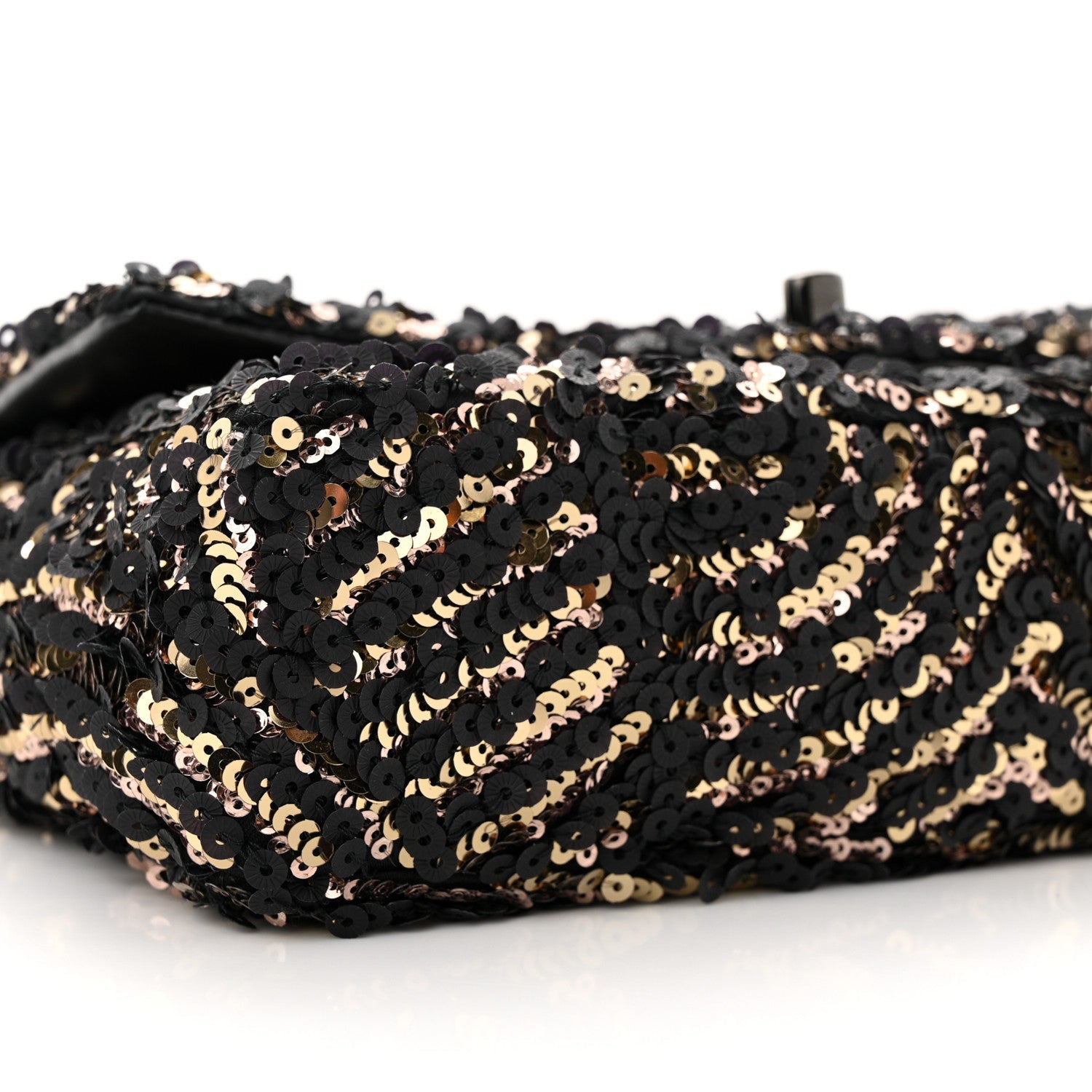 Sequin Mini Rectangular Flap Black Gold