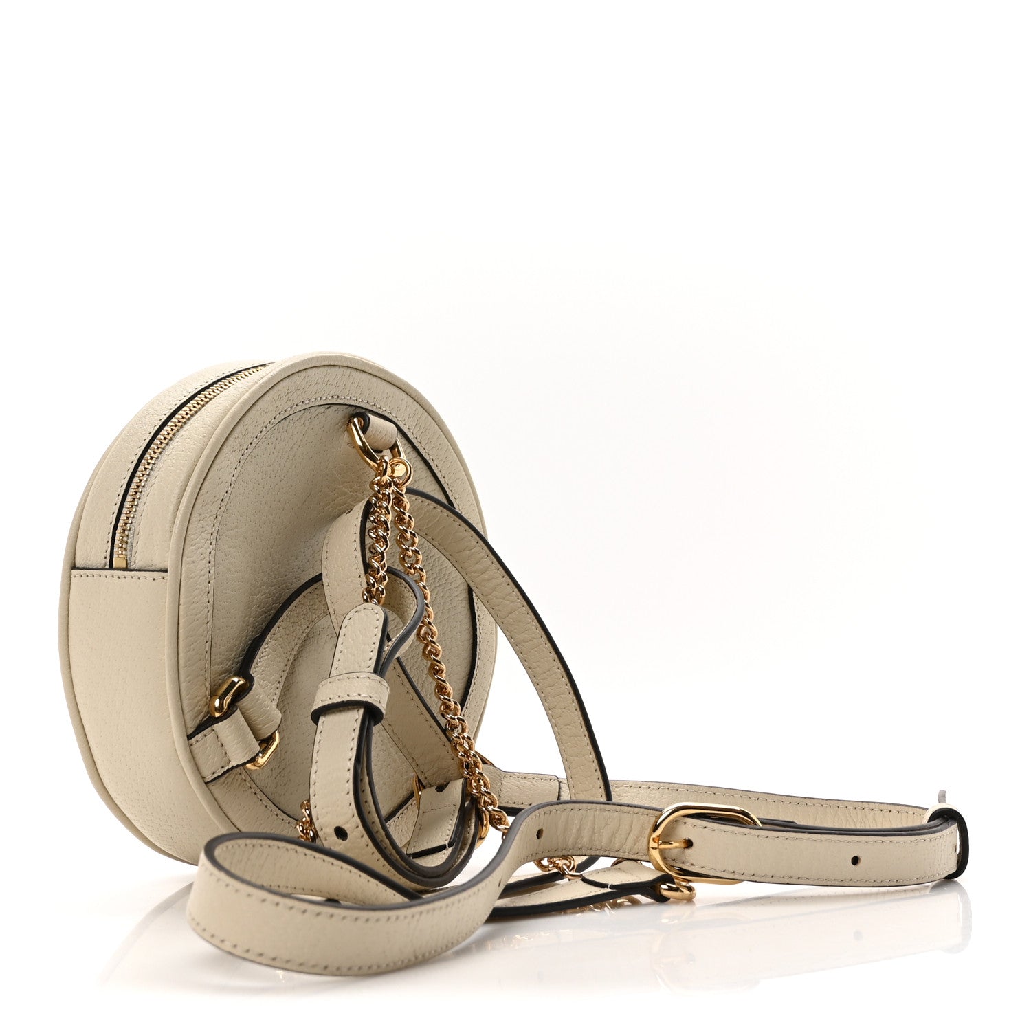 Textured Calfskin Web Mini Ophidia Round Backpack Mystic White