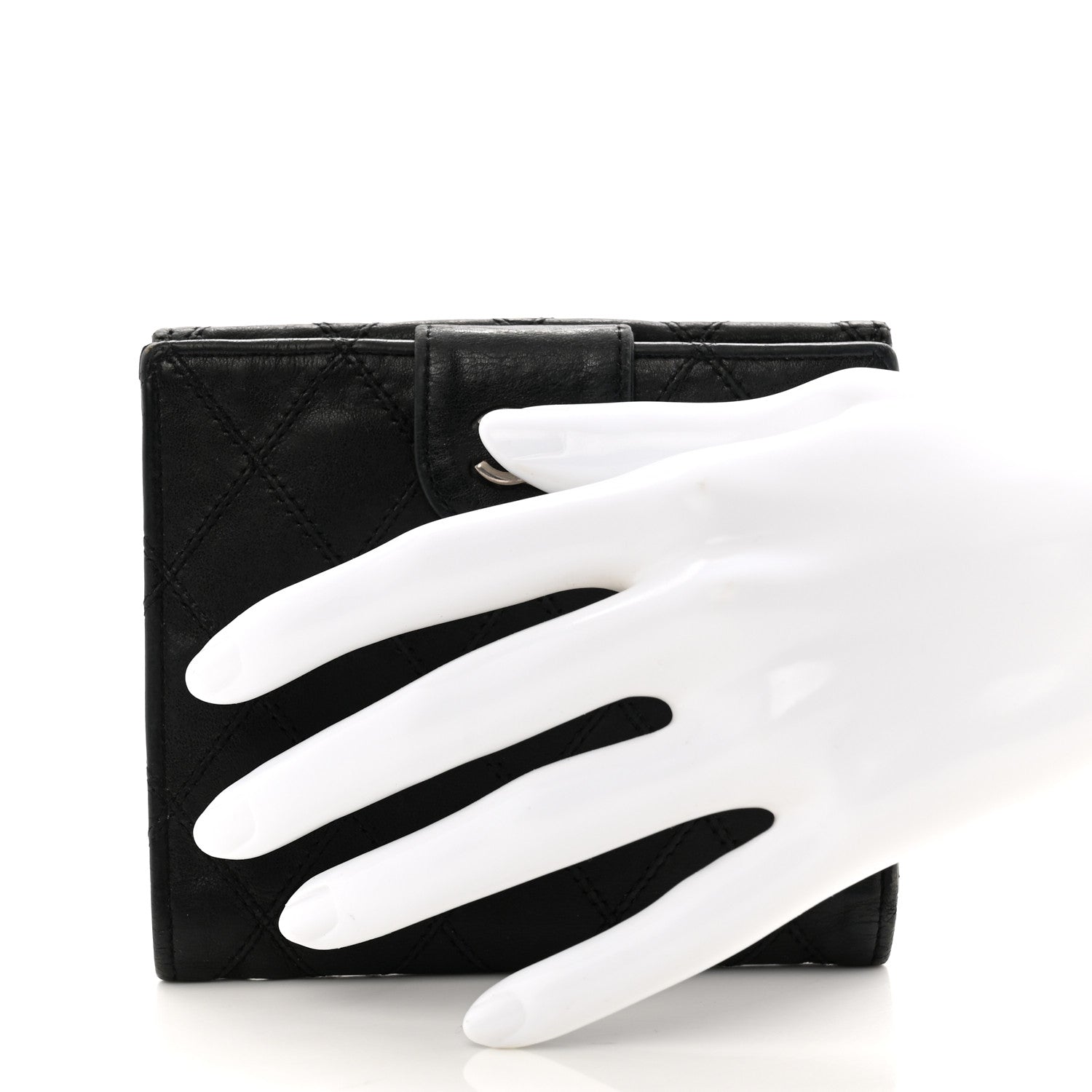Lambskin Diamond Stitched Compact French Wallet Black