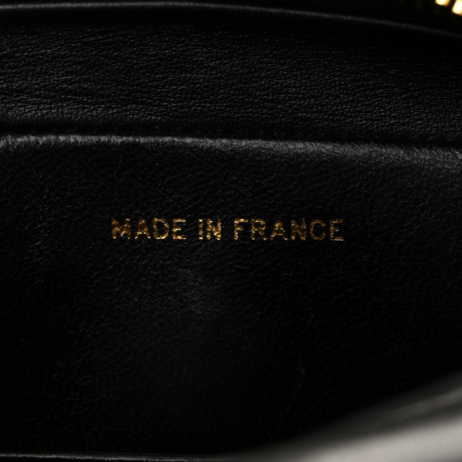 Lambskin Quilted Flap Camera Tassel Case Black