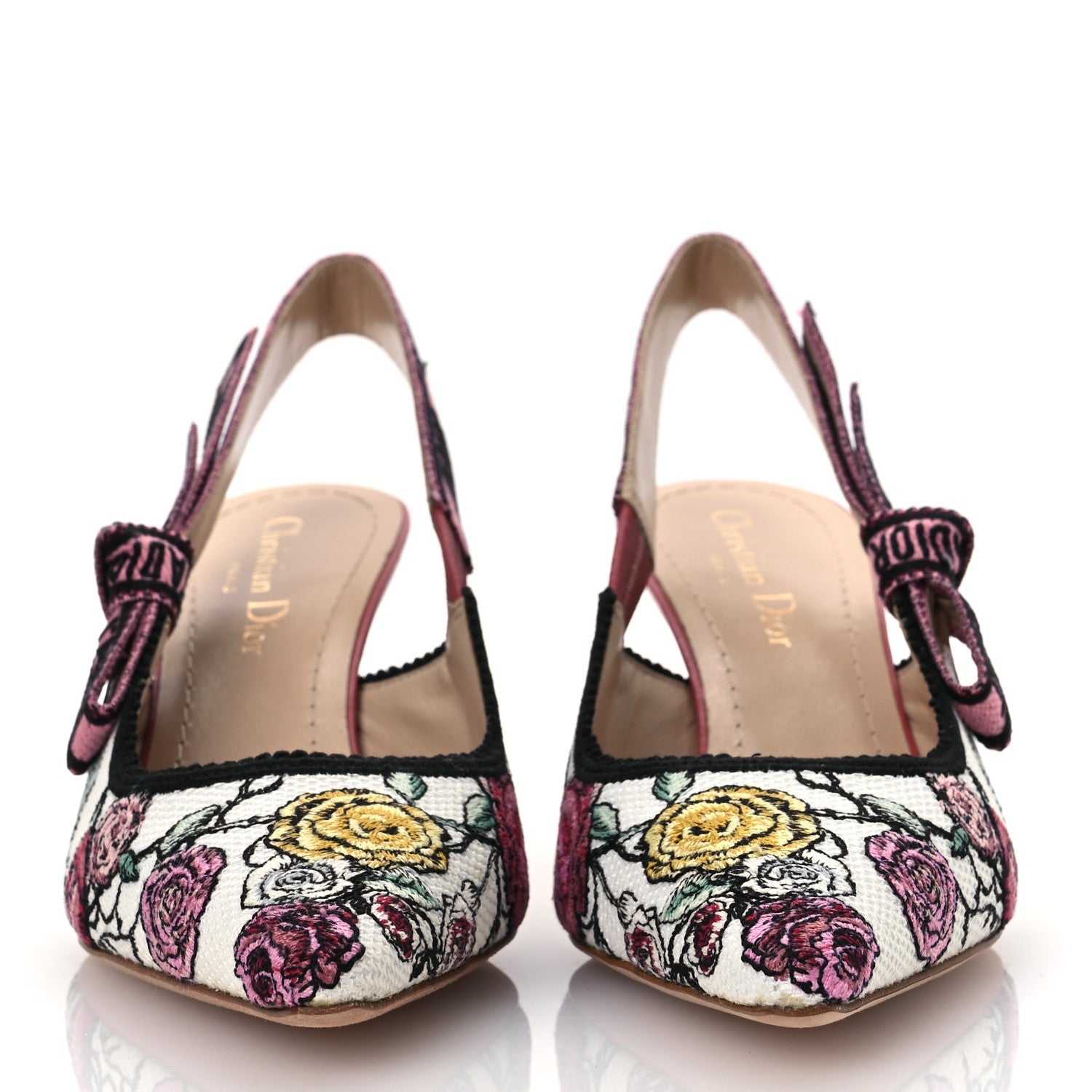 Canvas Embroidered Florilegio Ribbon J'Adior Slingback 65mm Pumps 37.5 White Multicolor