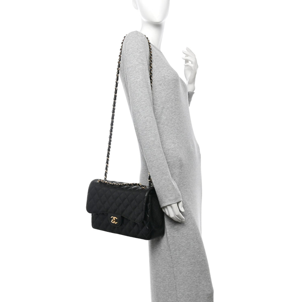 Caviar Quilted Jumbo Double Flap Black