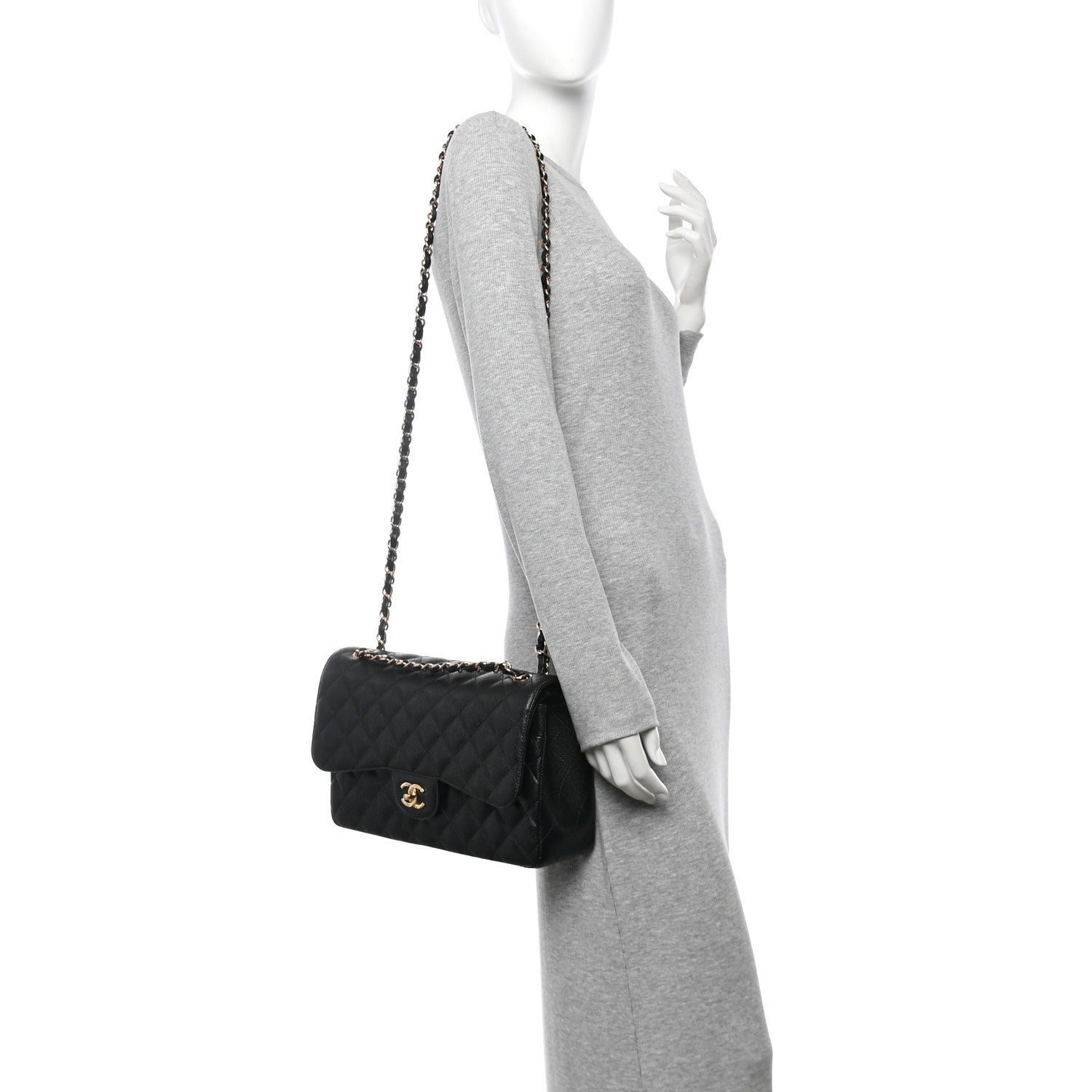 Caviar Quilted Jumbo Double Flap Black
