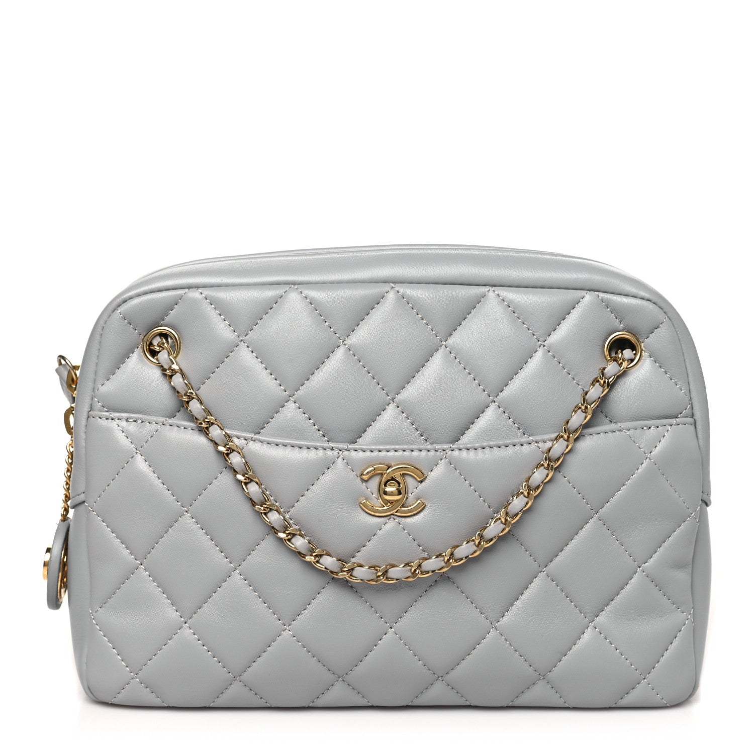 Shiny Lambskin Quilted Medium Camera Case Grey