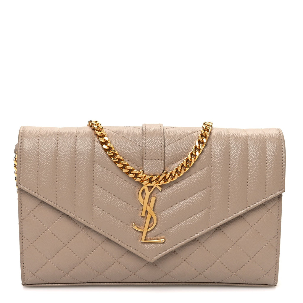 Grain De Poudre Mixed Matelasse Triquilt Monogram Chain Wallet Dark Beige