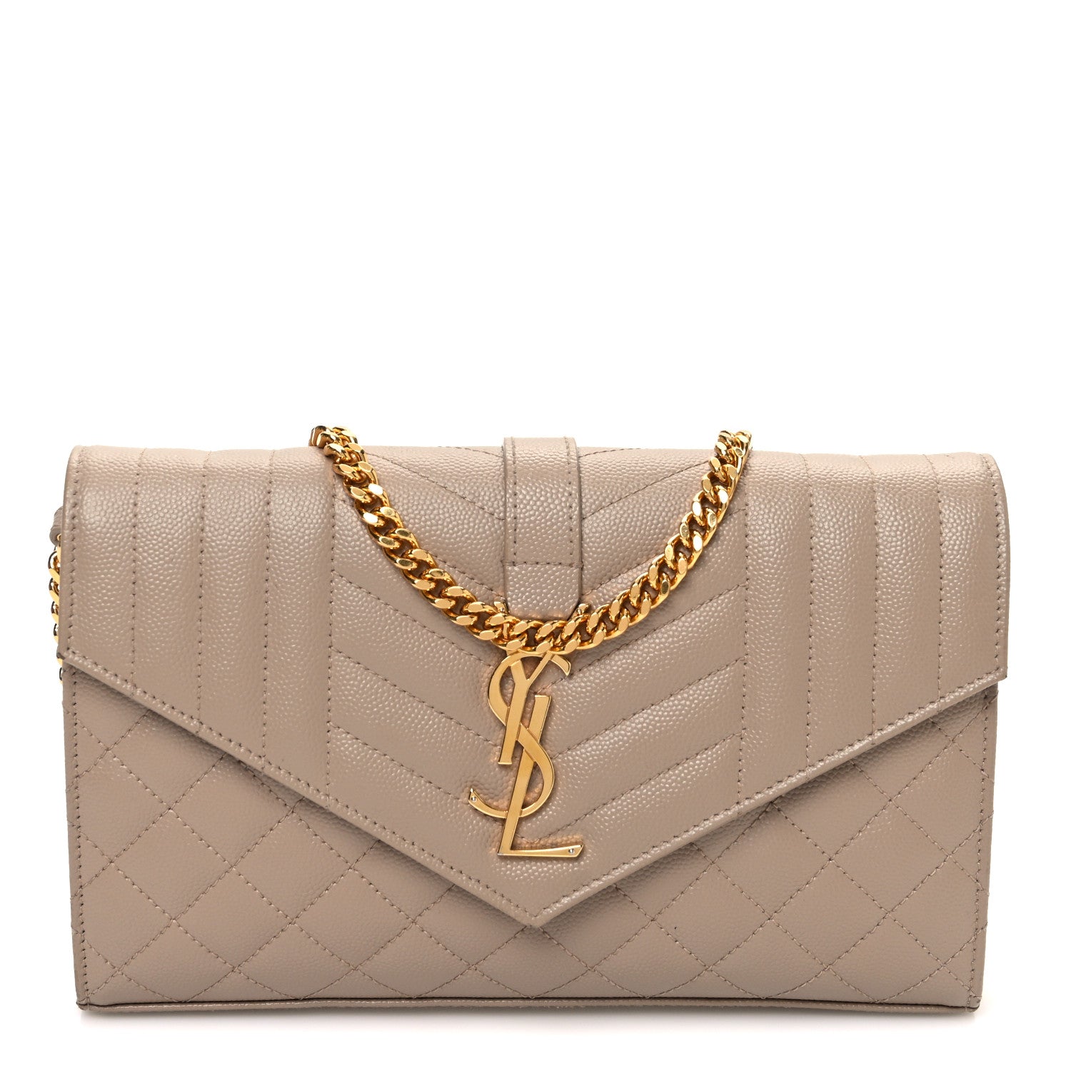 Grain De Poudre Mixed Matelasse Triquilt Monogram Chain Wallet Dark Beige