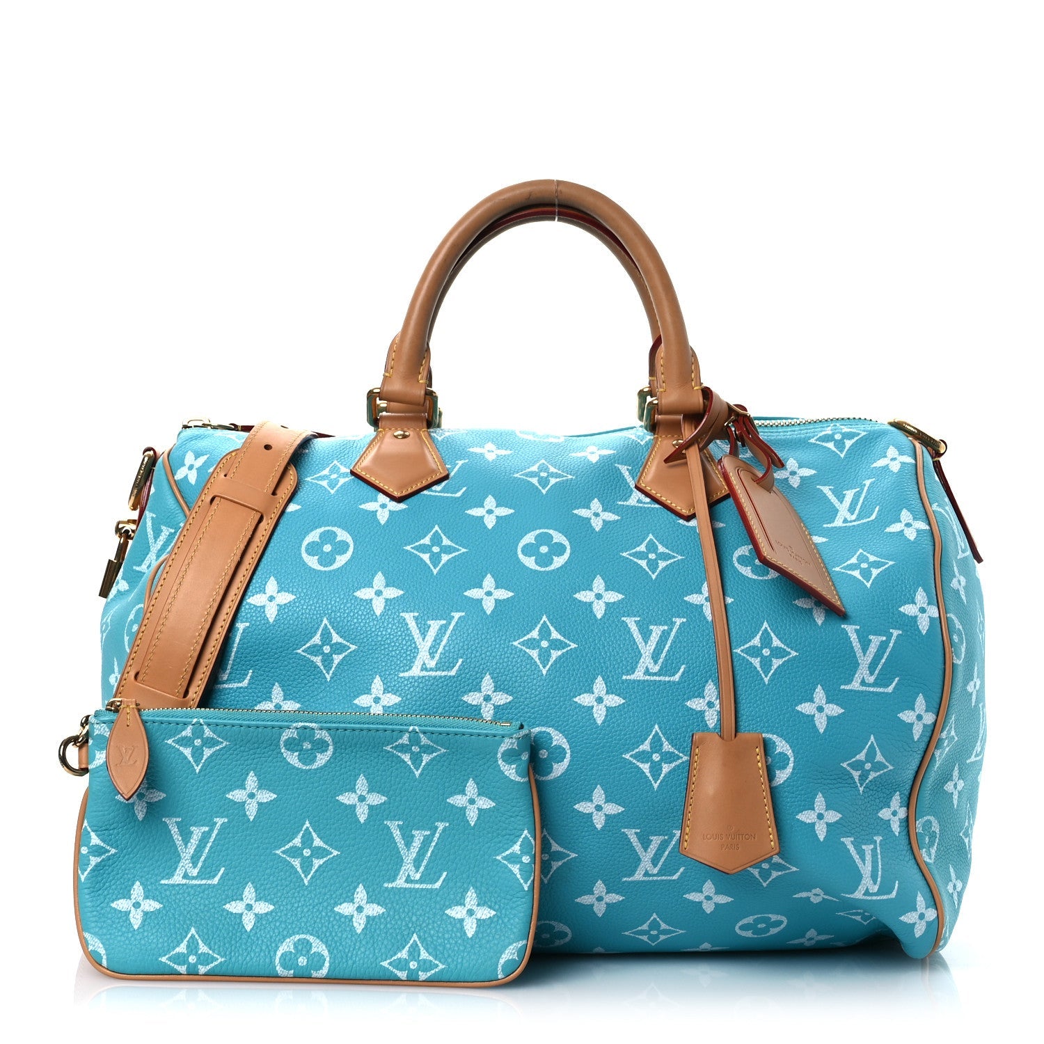 Calfskin Monogram Speedy P9 Bandouliere 40 Turquoise