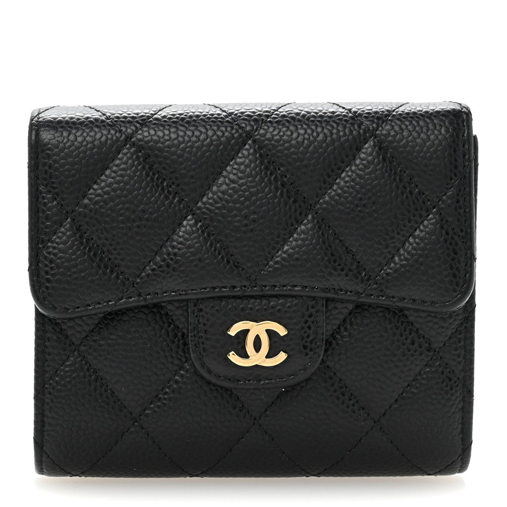 Caviar Quilted Compact Flap Wallet Black