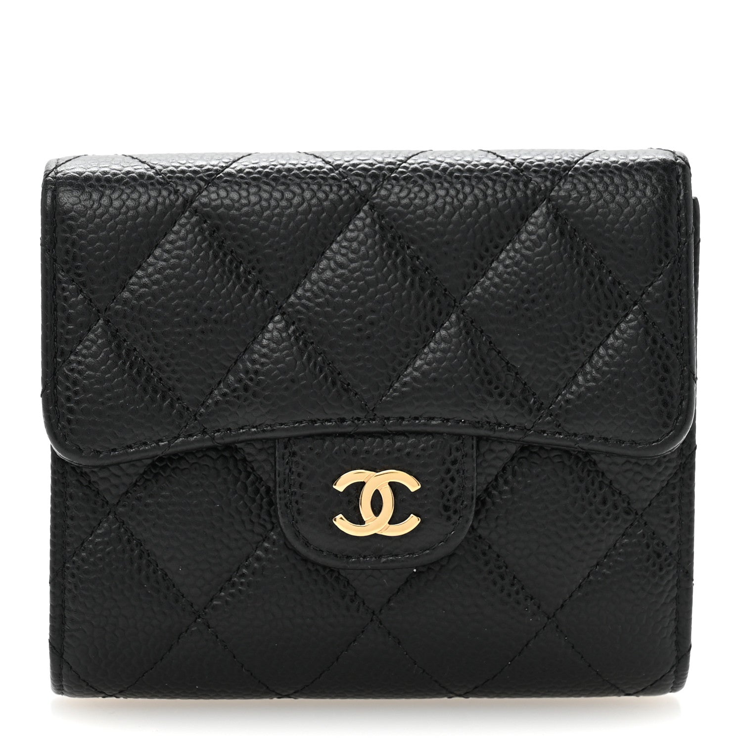 Caviar Quilted Compact Flap Wallet Black