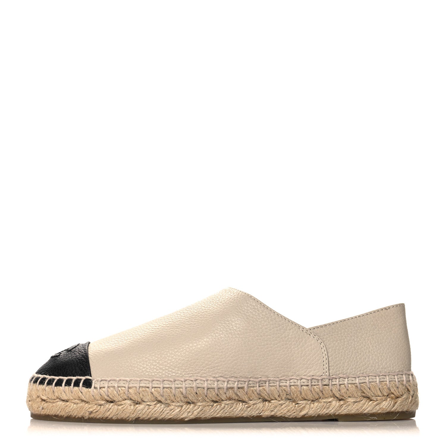 Grained Calfskin CC Espadrilles 38 Beige Black