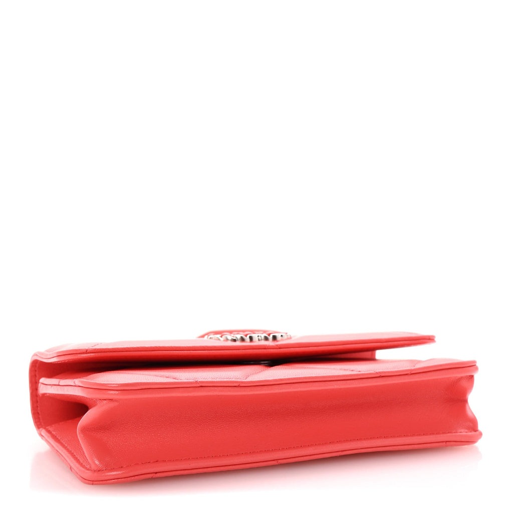 Lambskin Quilted Chanel 19 Flap Phone Holder With Chain Coral