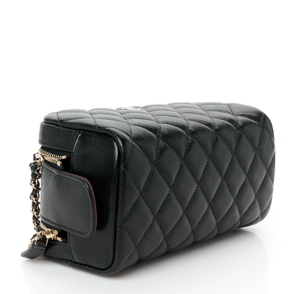Caviar Quilted Toiletry Case With Chain Black