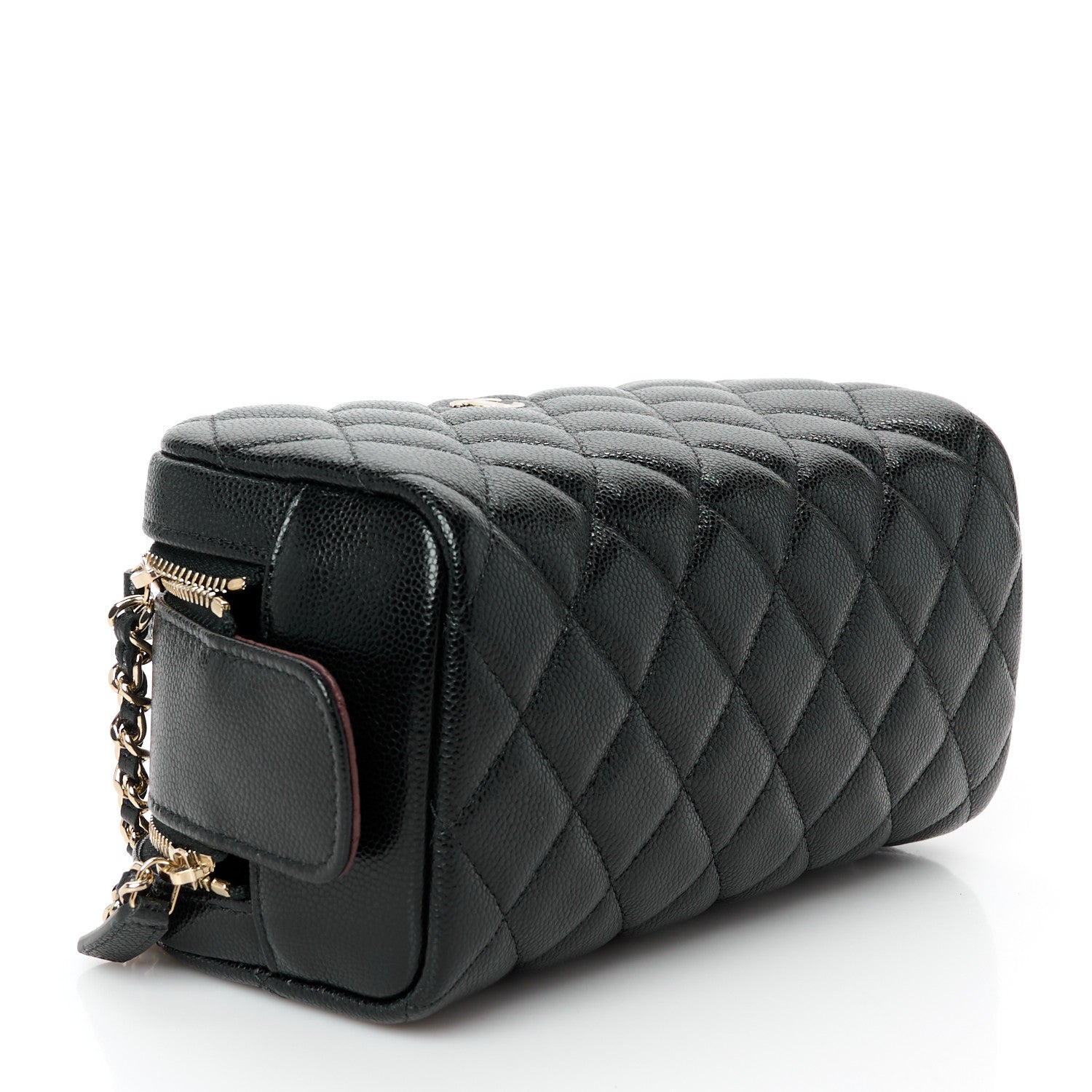 Caviar Quilted Toiletry Case With Chain Black