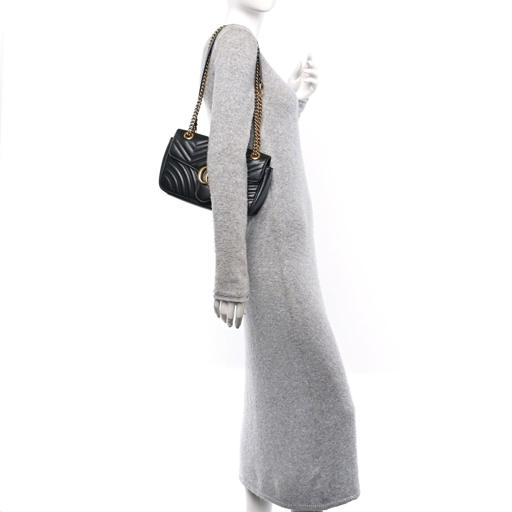 Calfskin Matelasse Small GG Marmont Shoulder Bag Black
