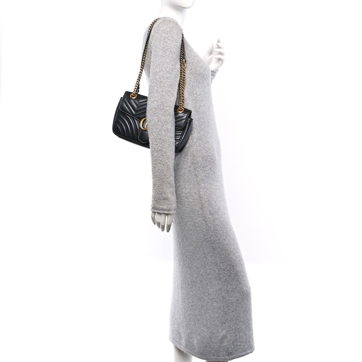 Calfskin Matelasse Small GG Marmont Shoulder Bag Black