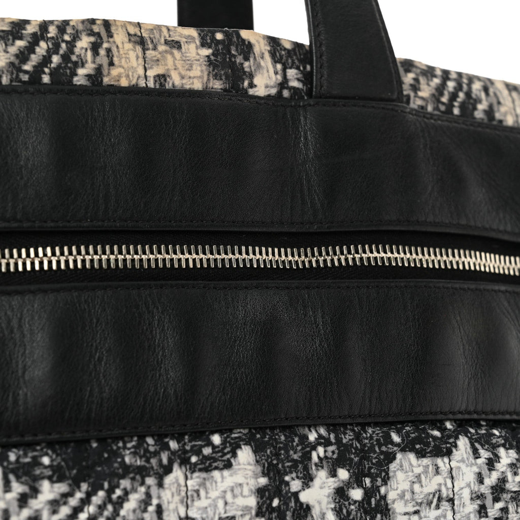 Lambskin Nylon Tweed Printed Tote Black White