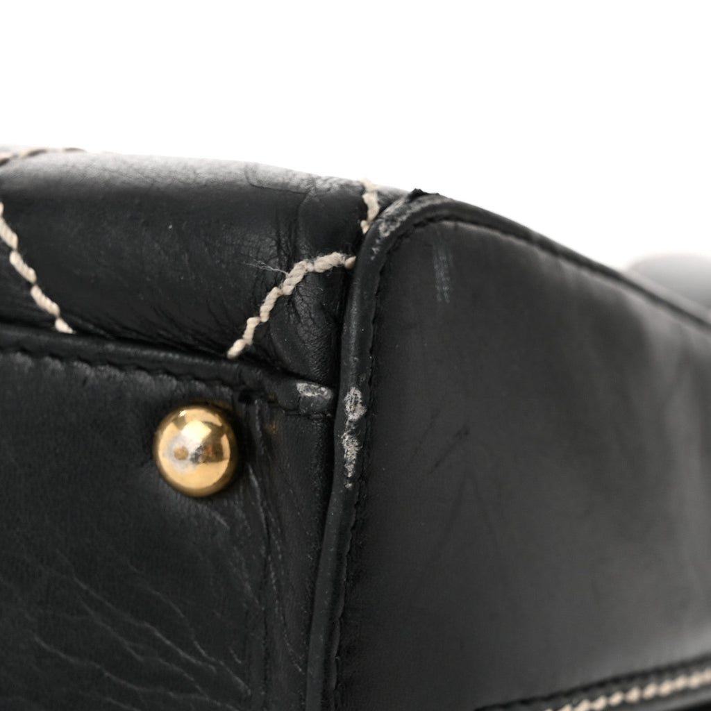 Calfskin Contrast Stitch Surpique Black
