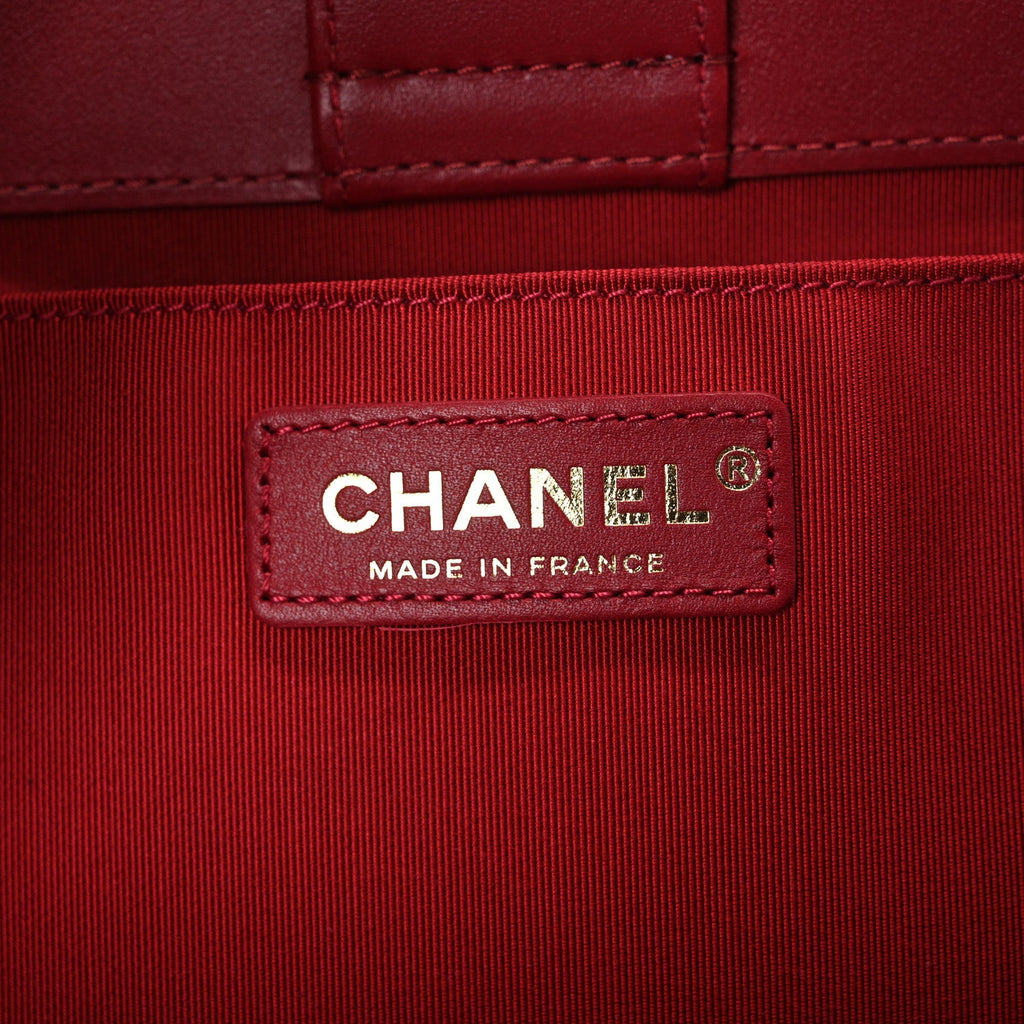 Calfskin Quilted CC Chain Accordion Tote Red