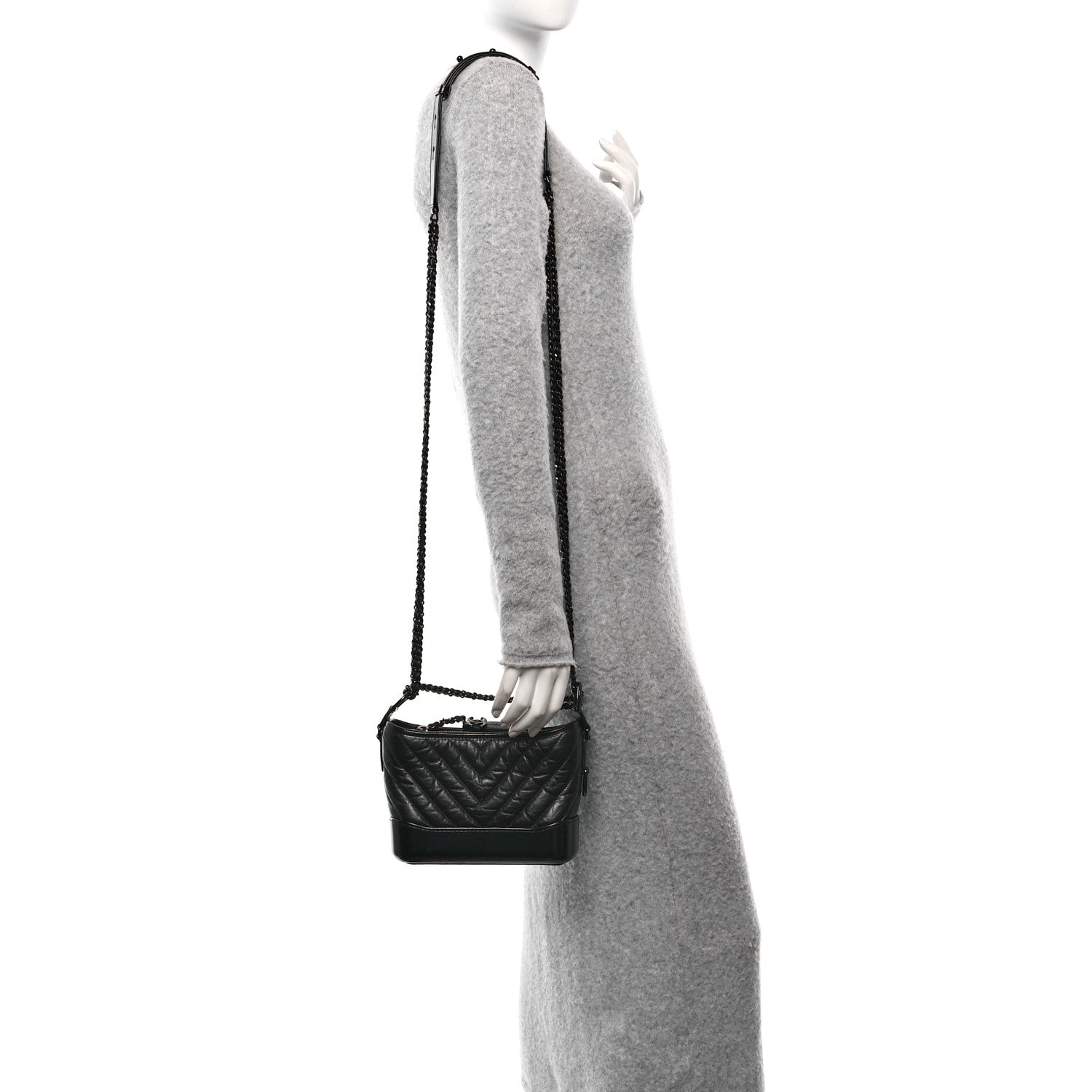 Aged Calfskin Chevron Quilted Small Gabrielle Hobo So Black