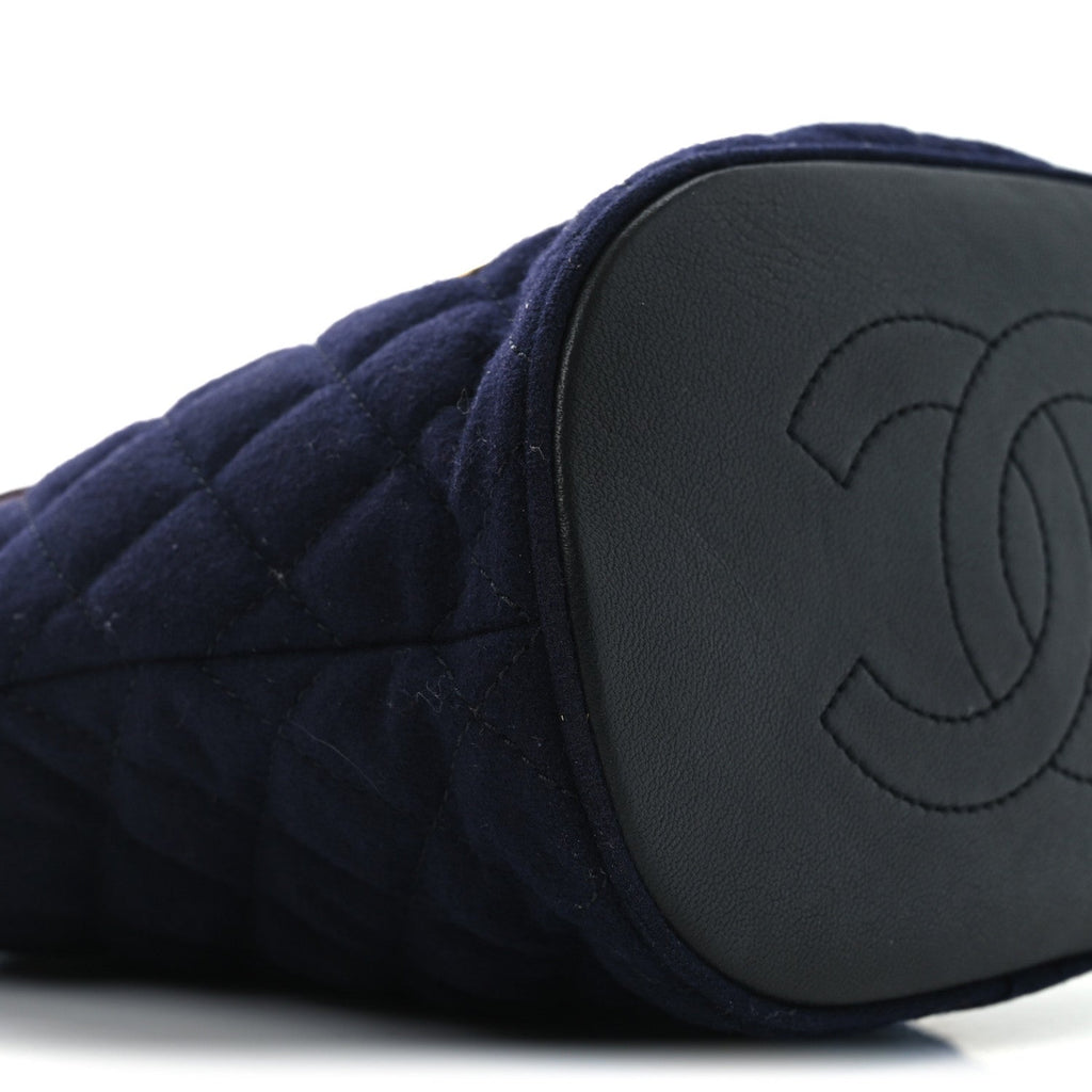 Wool Lambskin Quilted Paris Hamburg Charms Bucket Bag Dark Navy