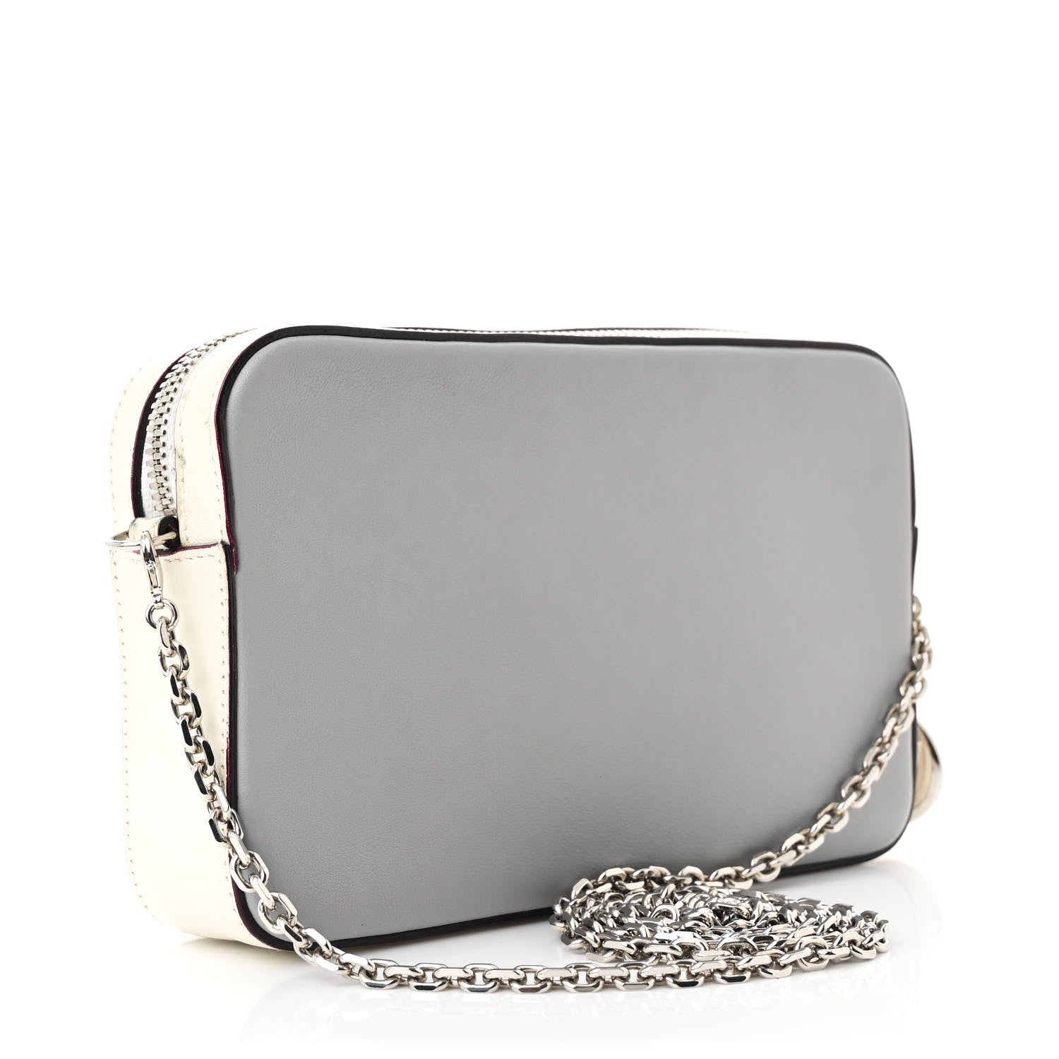 Calfskin Chain Wallet Grey Off White