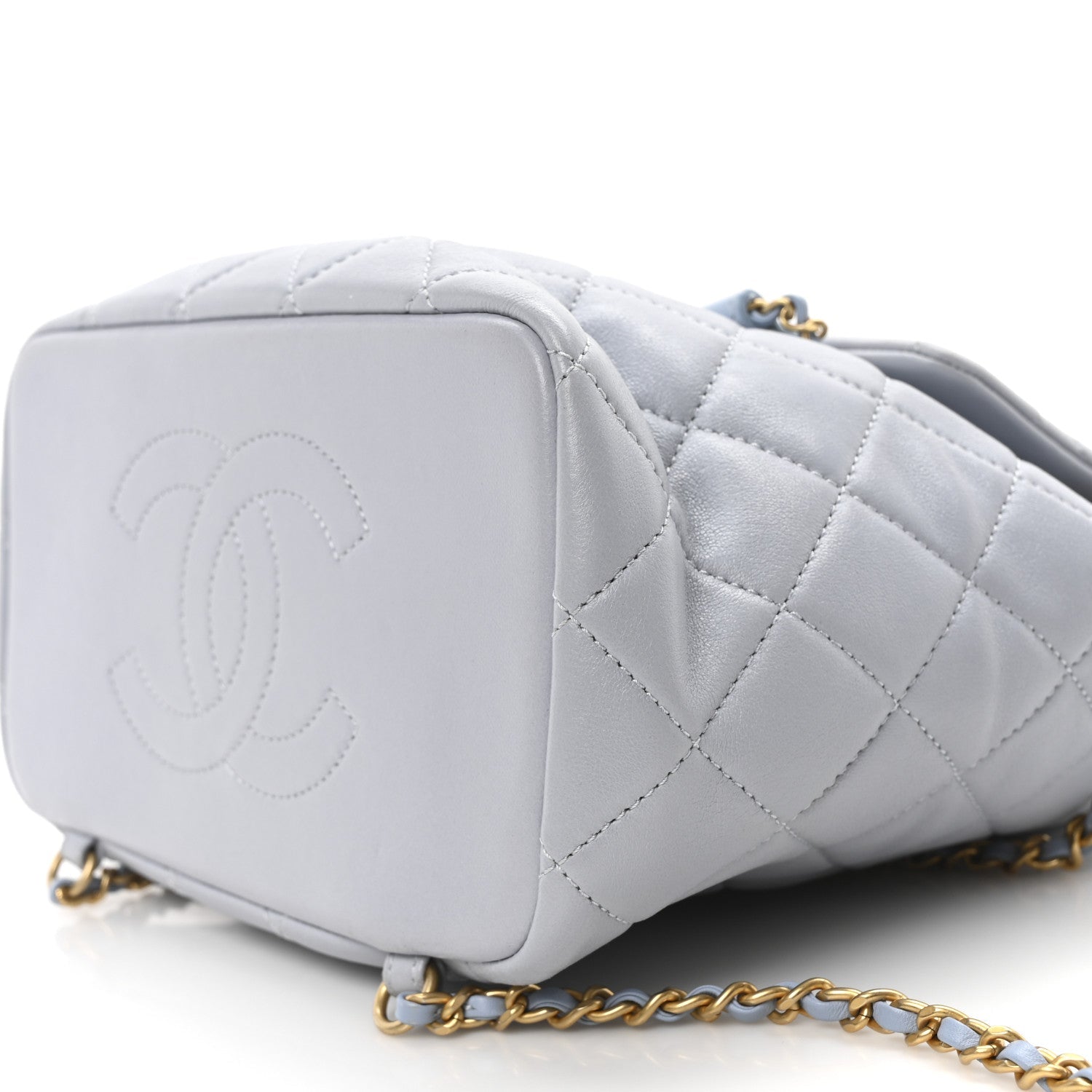 Lambskin Quilted Braided CC Backpack Light Grey
