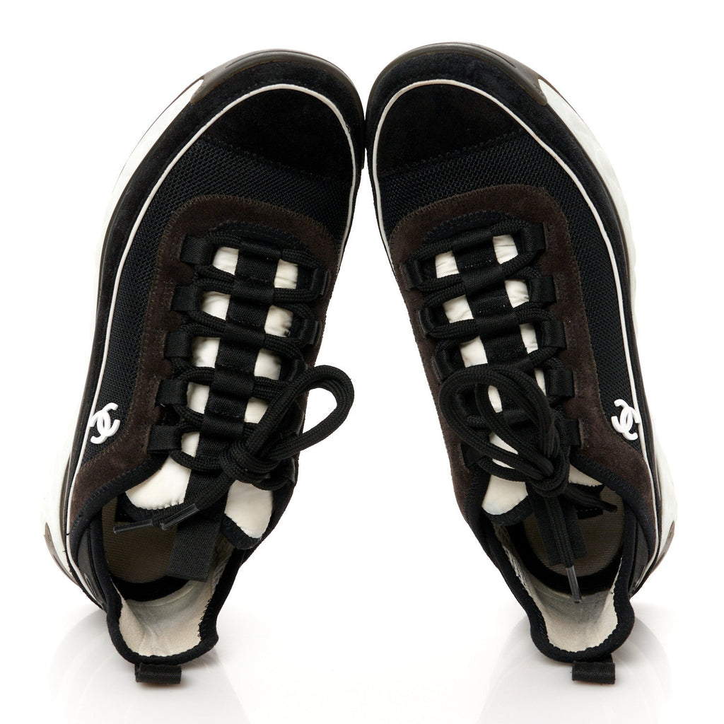 Velvet Calfskin Mixed Fibers CC Sneakers 37 Black