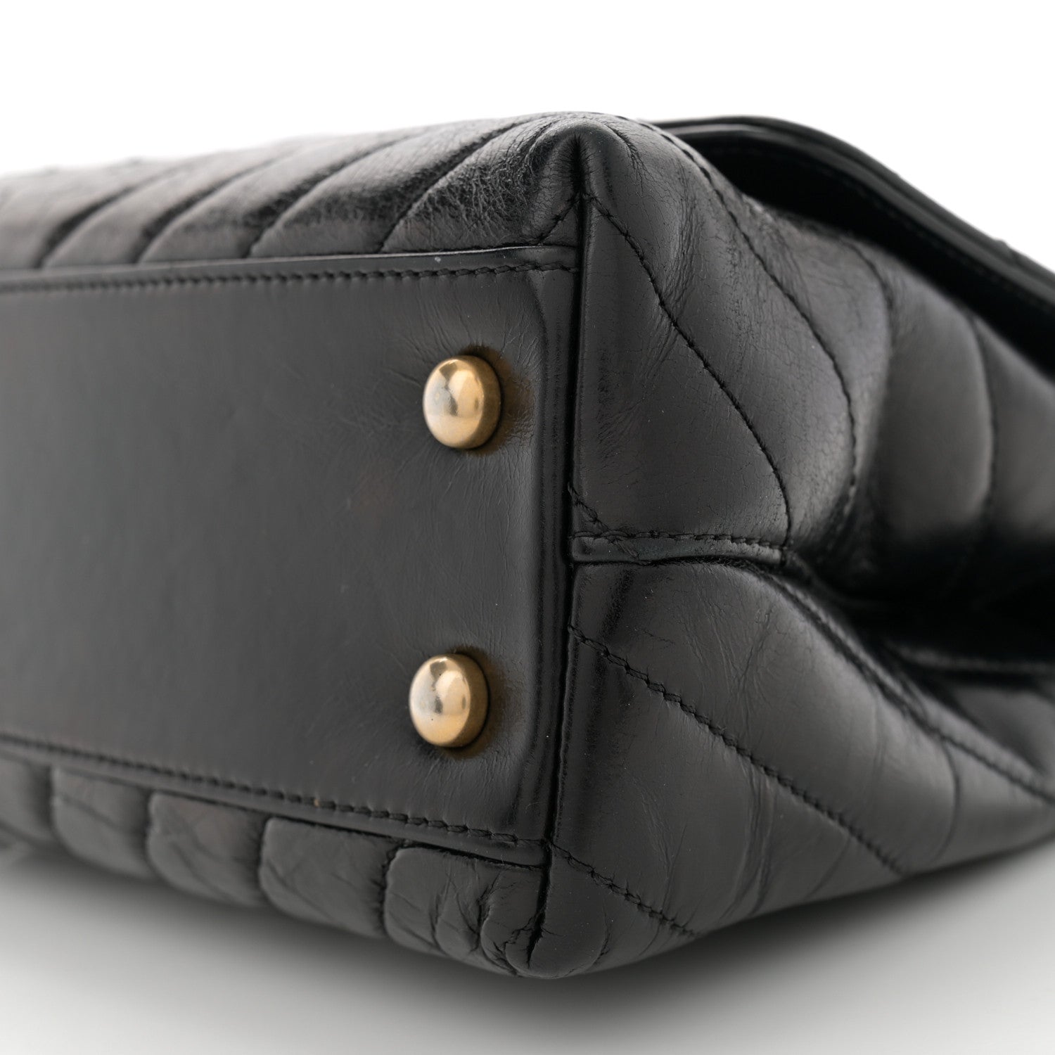 Aged Calfskin Chevron Quilted Mini Coco Handle Flap Black