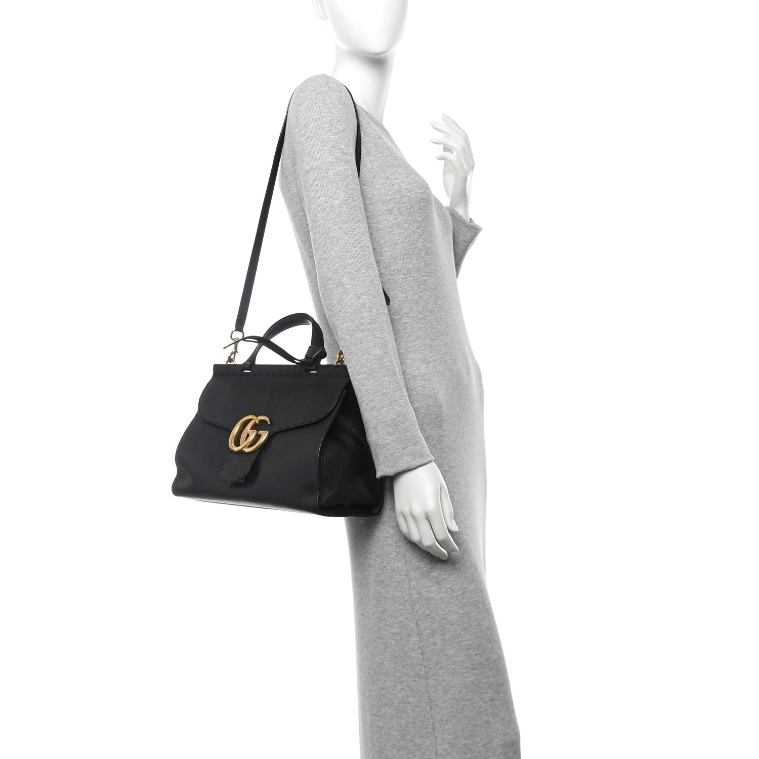 Calfskin Small GG Marmont Top Handle Bag Black