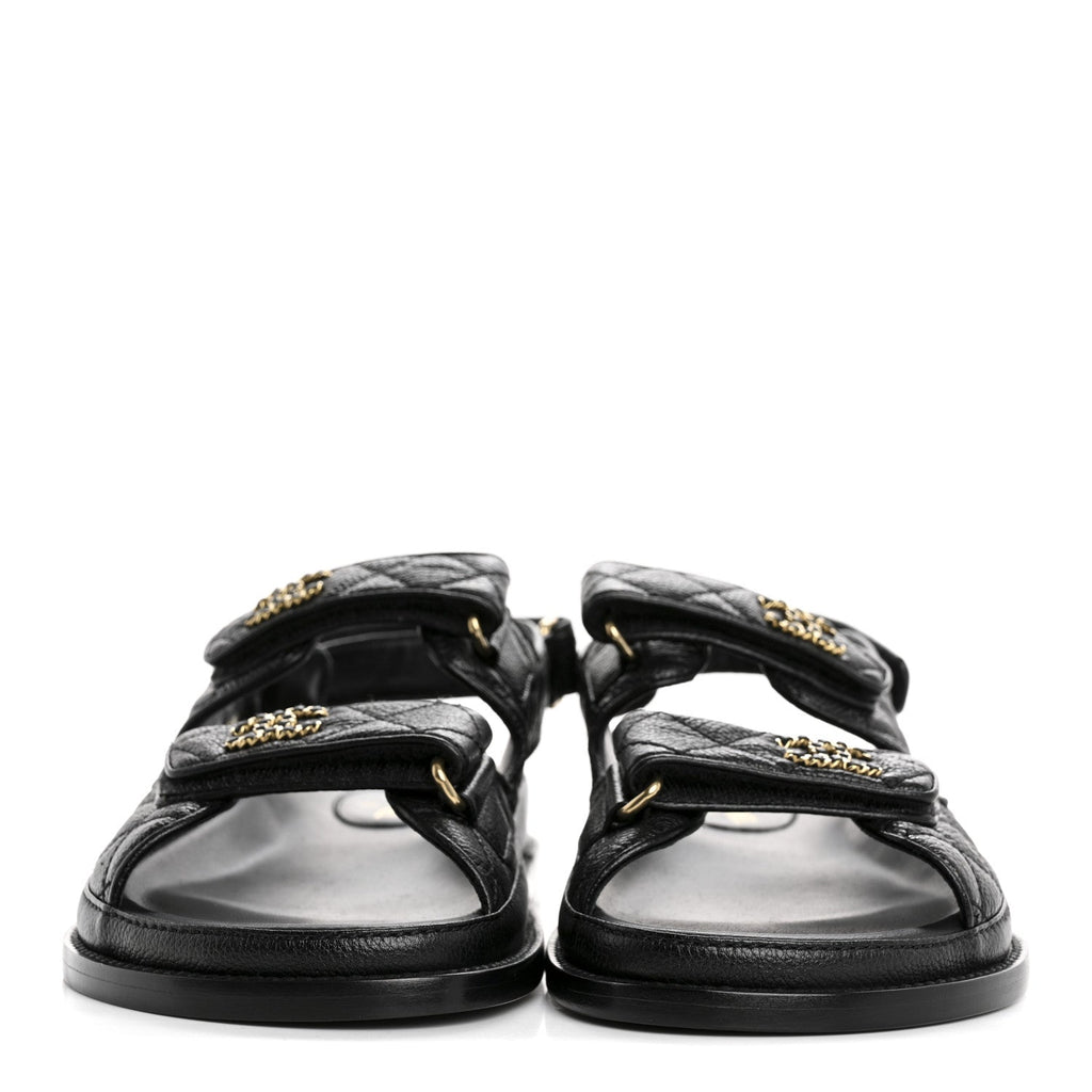 Grained Calfskin Velcro Dad Sandals 38.5 Black