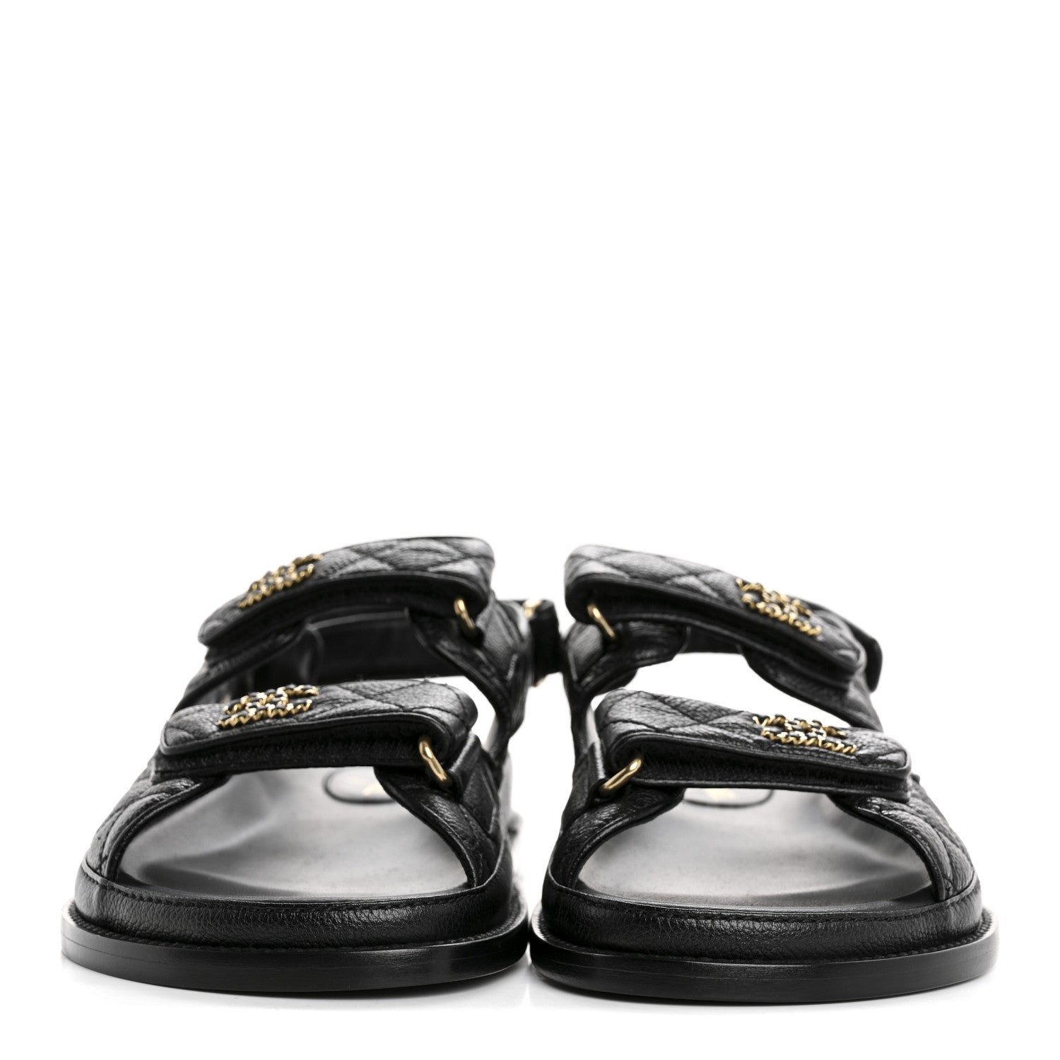 Grained Calfskin Velcro Dad Sandals 38.5 Black