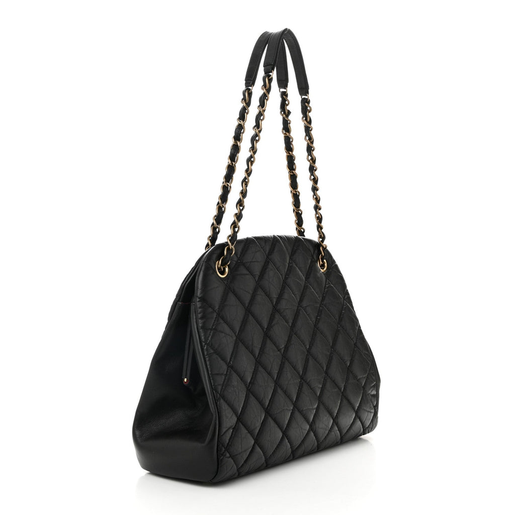 Aged Calfskin Large Just Mademoiselle Bowling Bag Black