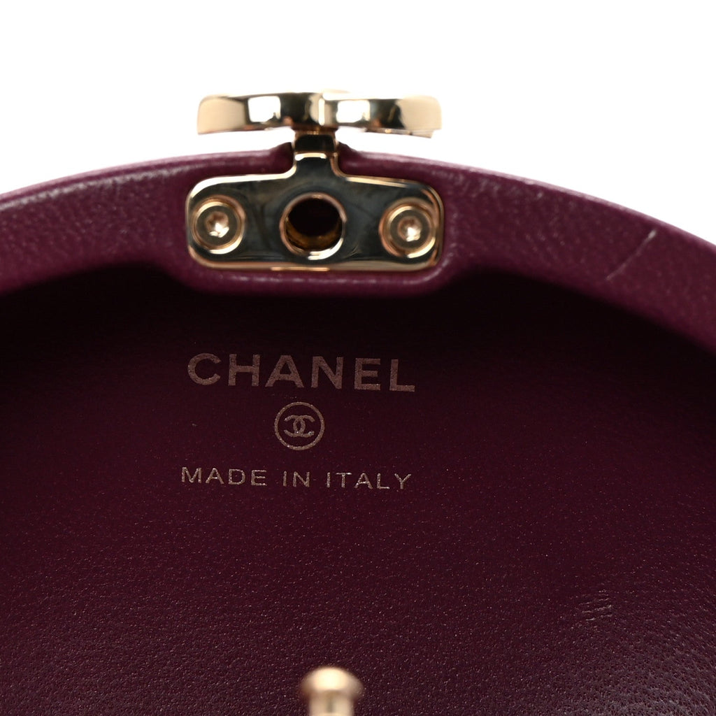 Lambskin Quilted Oval Minaudiere Chain Clutch Purple