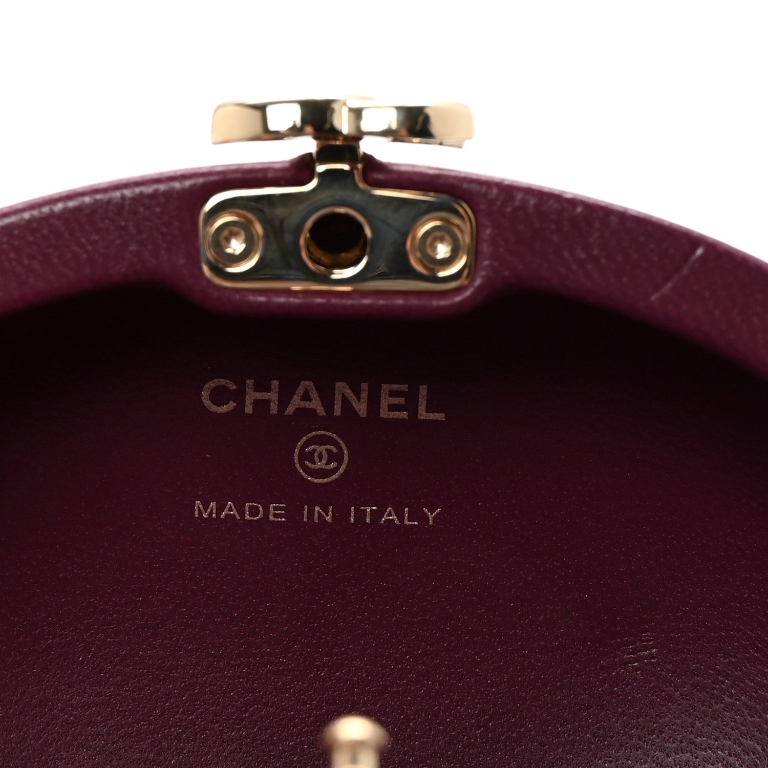 Lambskin Quilted Oval Minaudiere Chain Clutch Purple