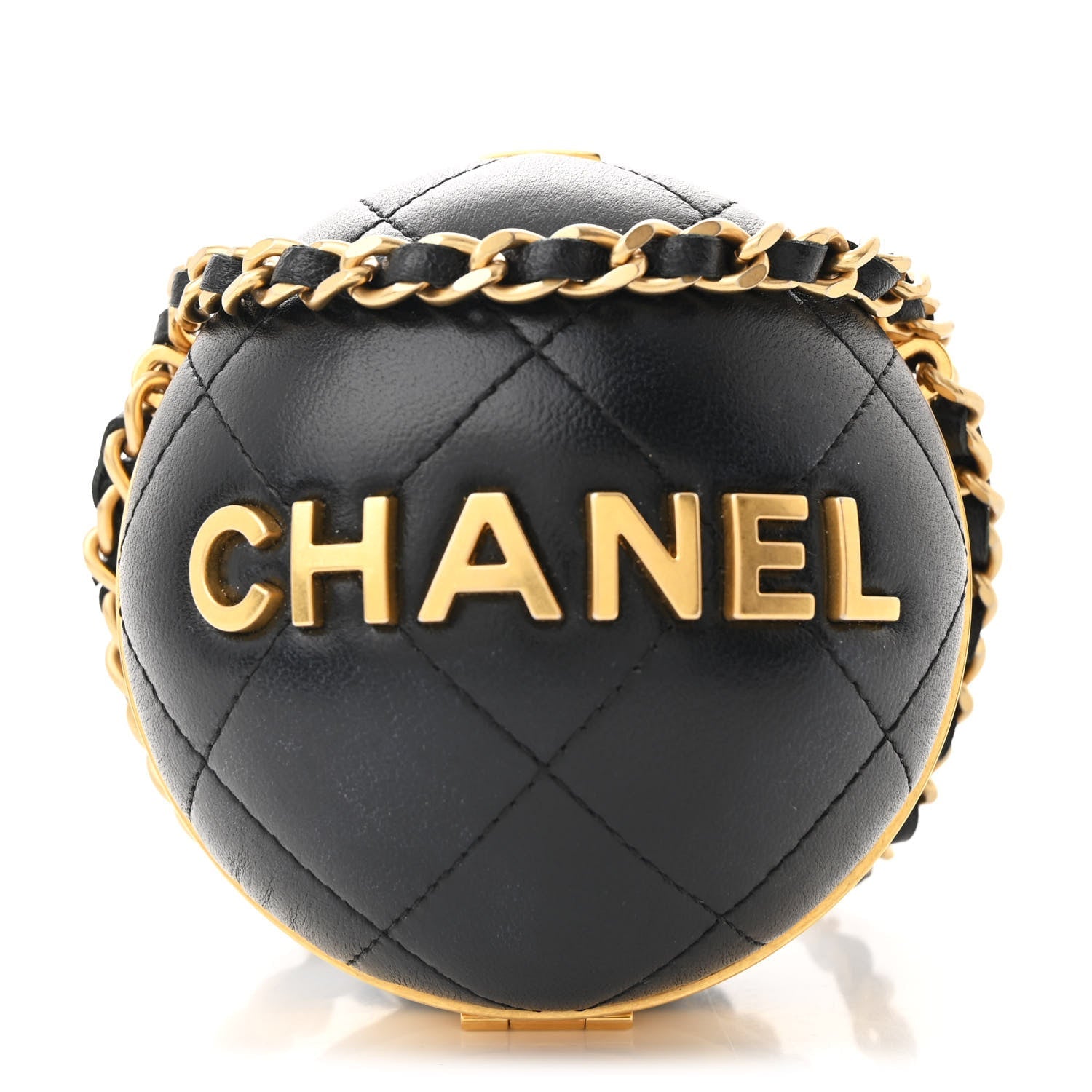 Lambskin Quilted Sphere Minaudiere Chain Clutch Black