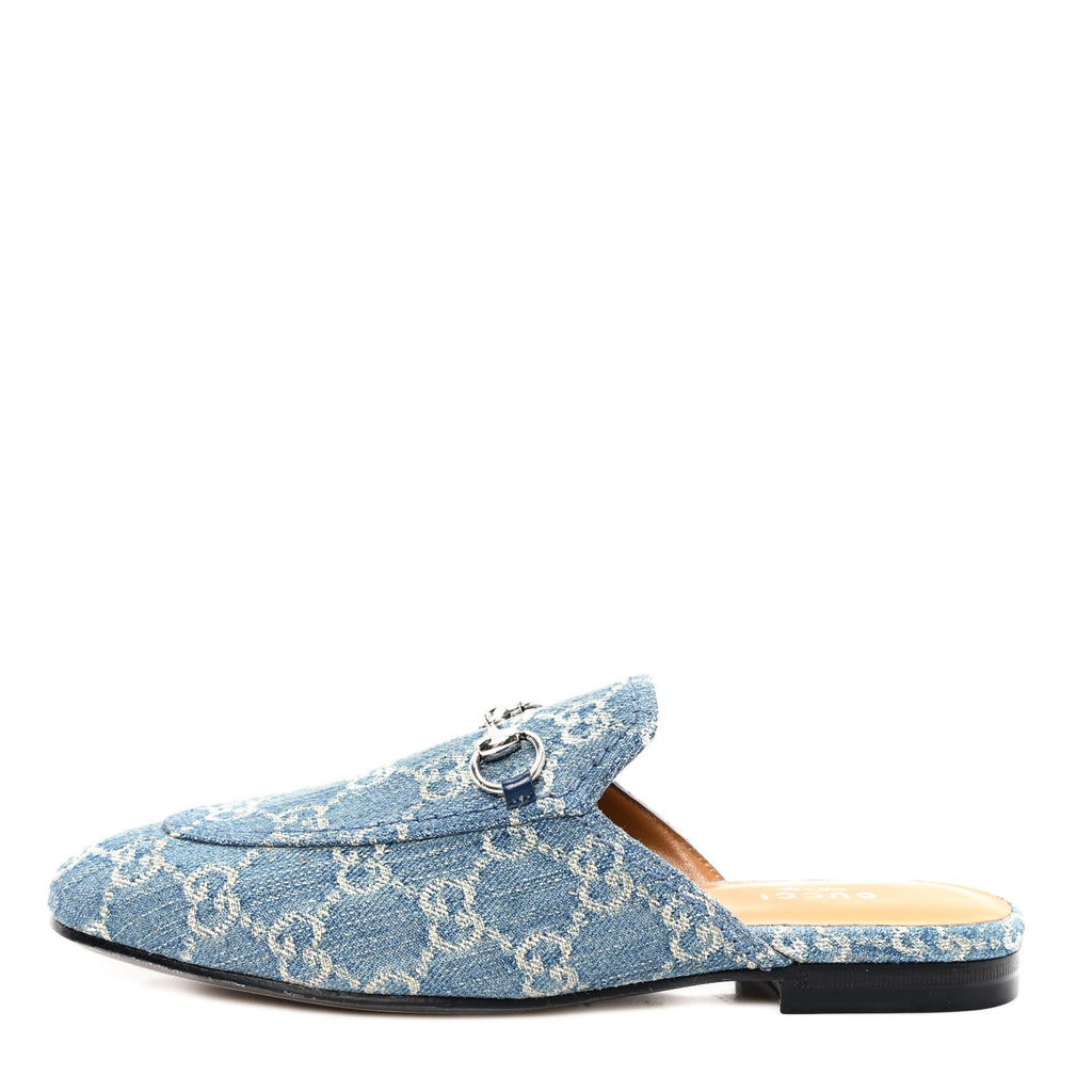 New Denim GG Malaga Kid Womens Princetown Slippers 36.5 Light Blue Royale