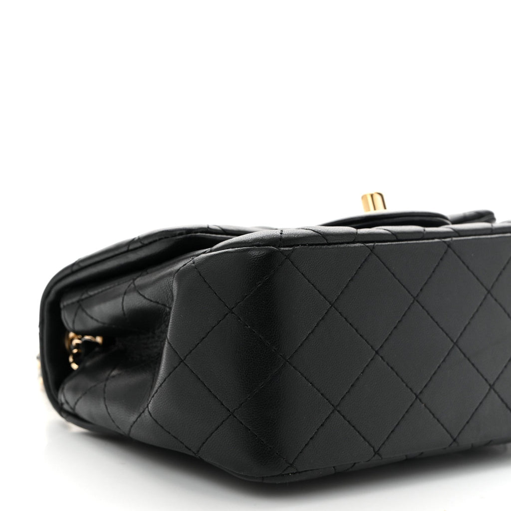 Lambskin Quilted Mini Square Flap Black