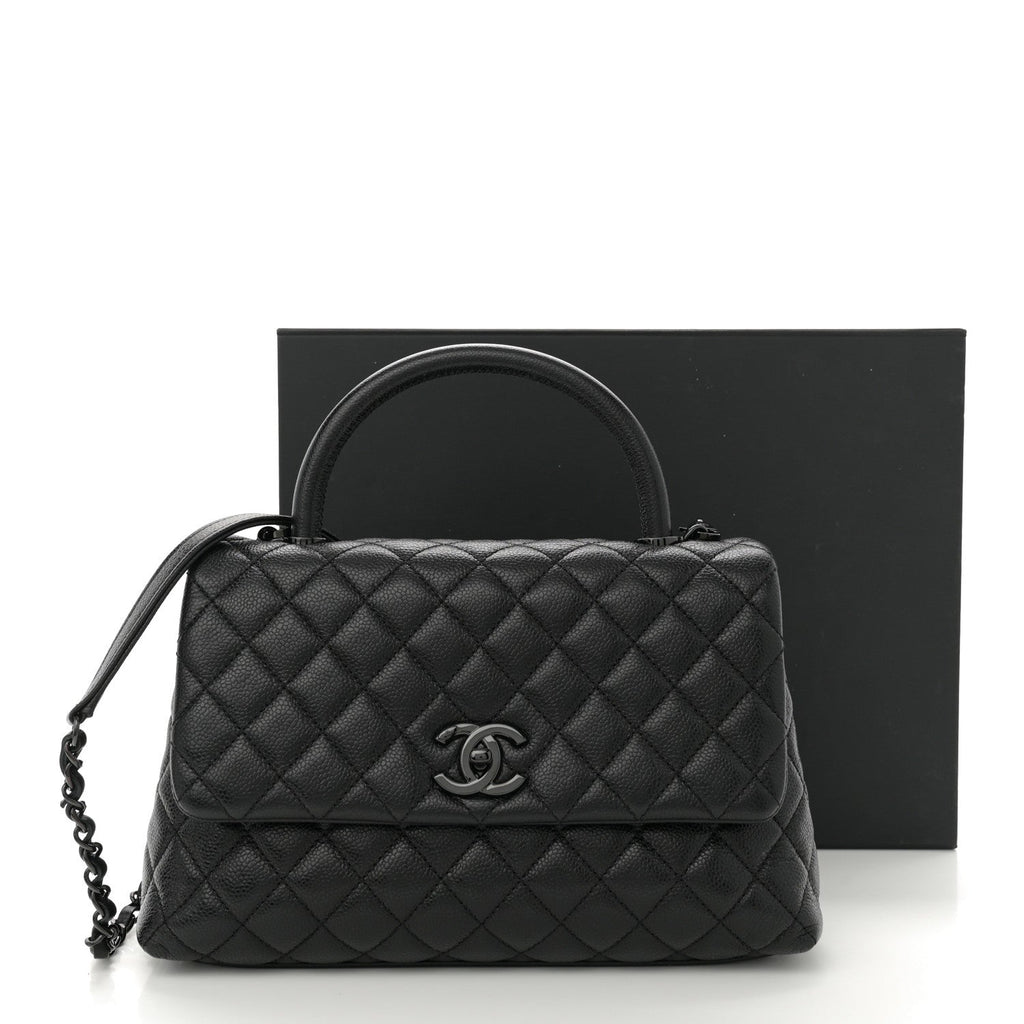 Caviar Quilted Small Coco Handle Flap So Black