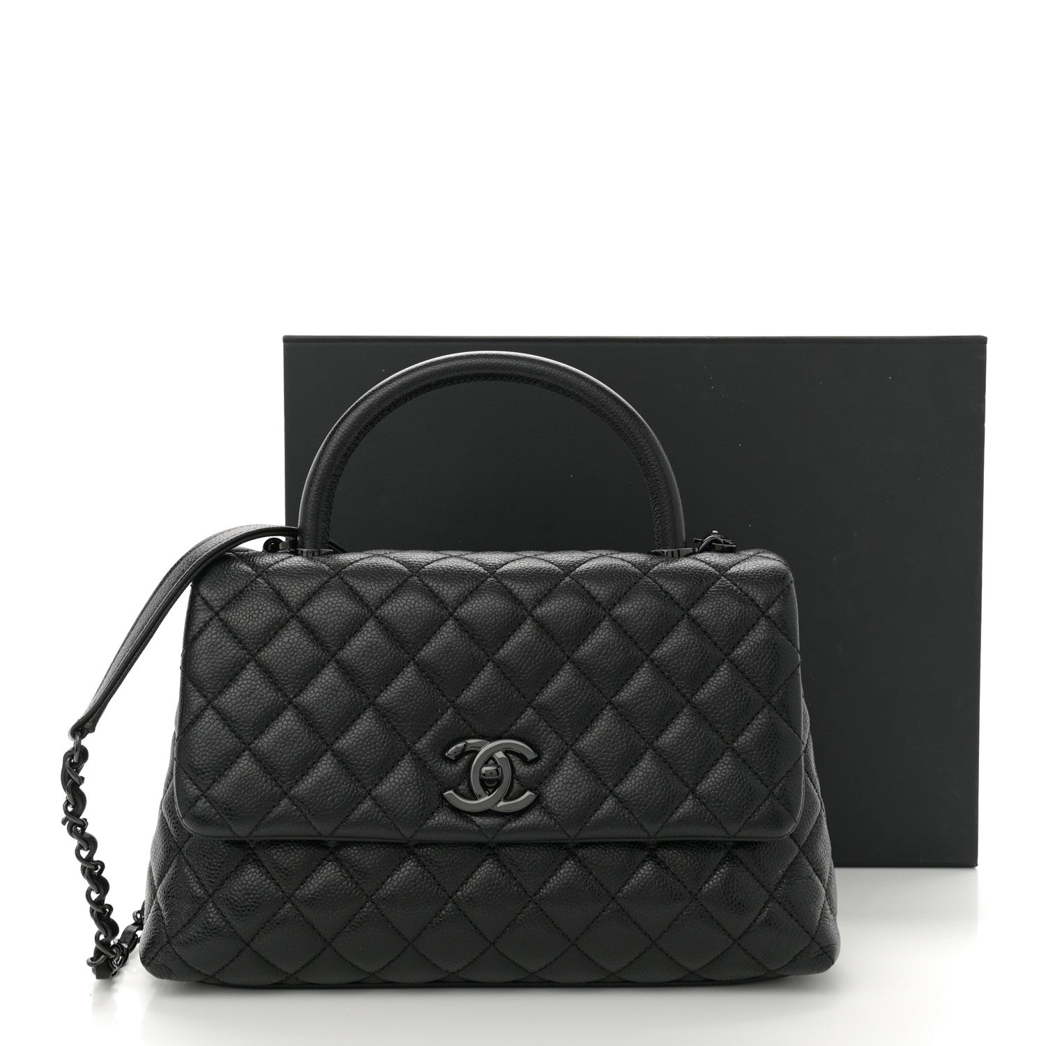 Caviar Quilted Small Coco Handle Flap So Black