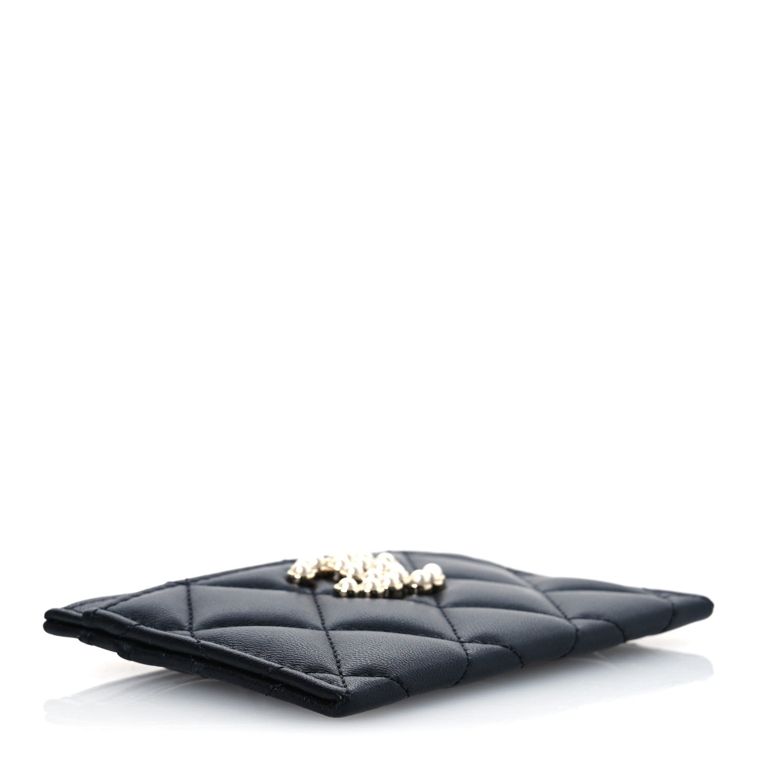 Lambskin Quilted Pearl CC Chanel  Holder Black