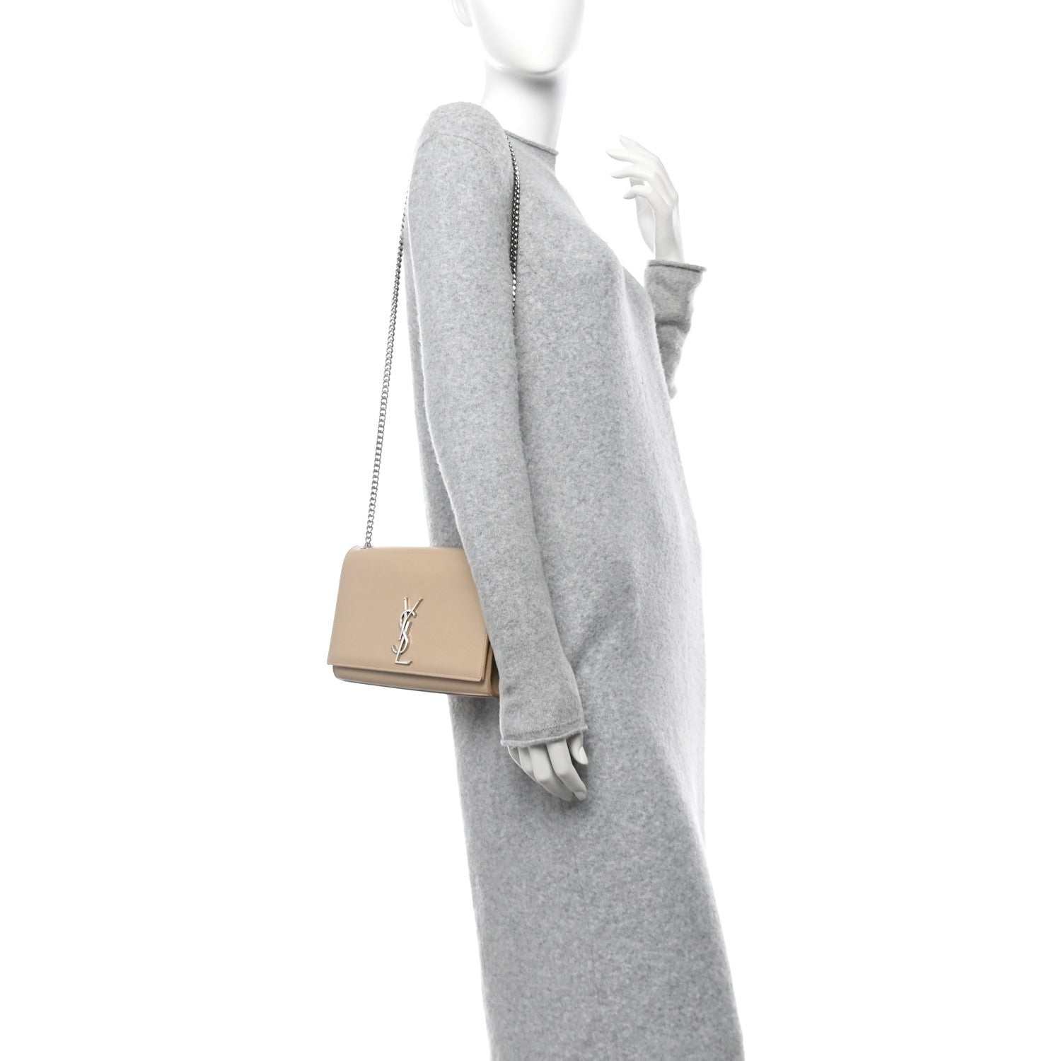 Grain De Poudre Medium Classic Monogram Kate Satchel Sable Beige