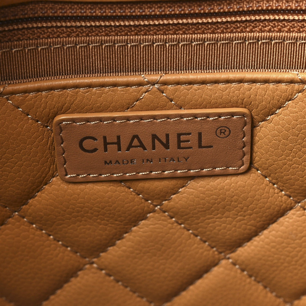 Caviar Quilted Small CC Box Shopping Tote Camel