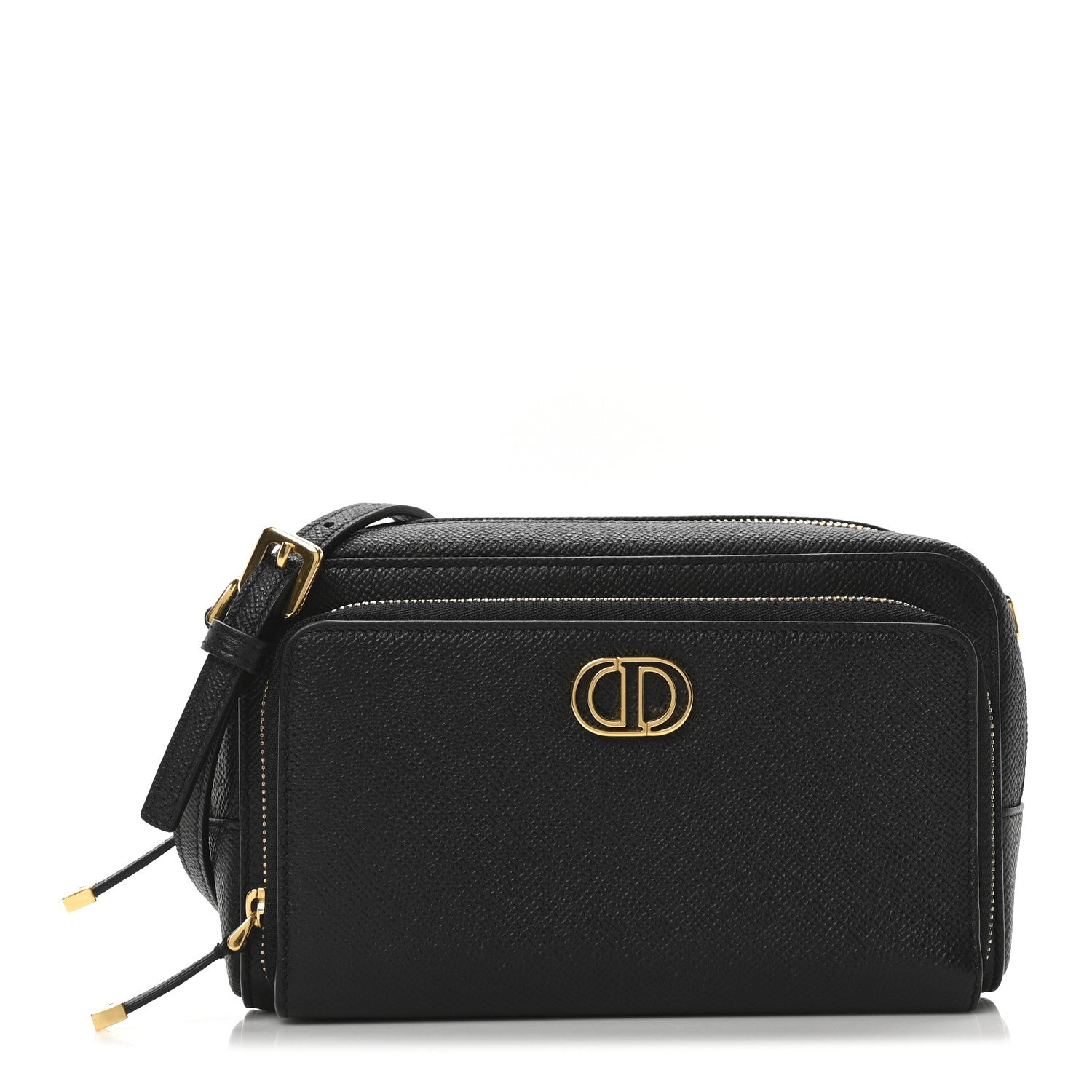 Grained Calfskin Caro Double Pouch Black