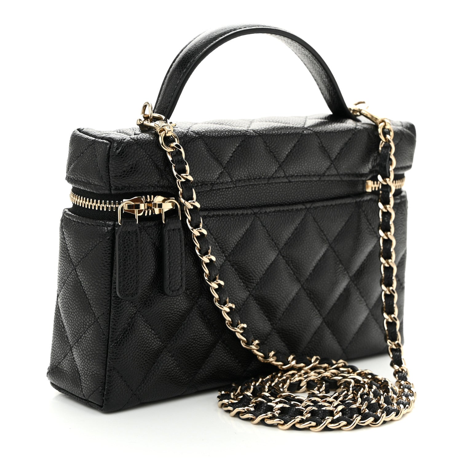Caviar Quilted Top Handle Slim Vanity With Chain Black