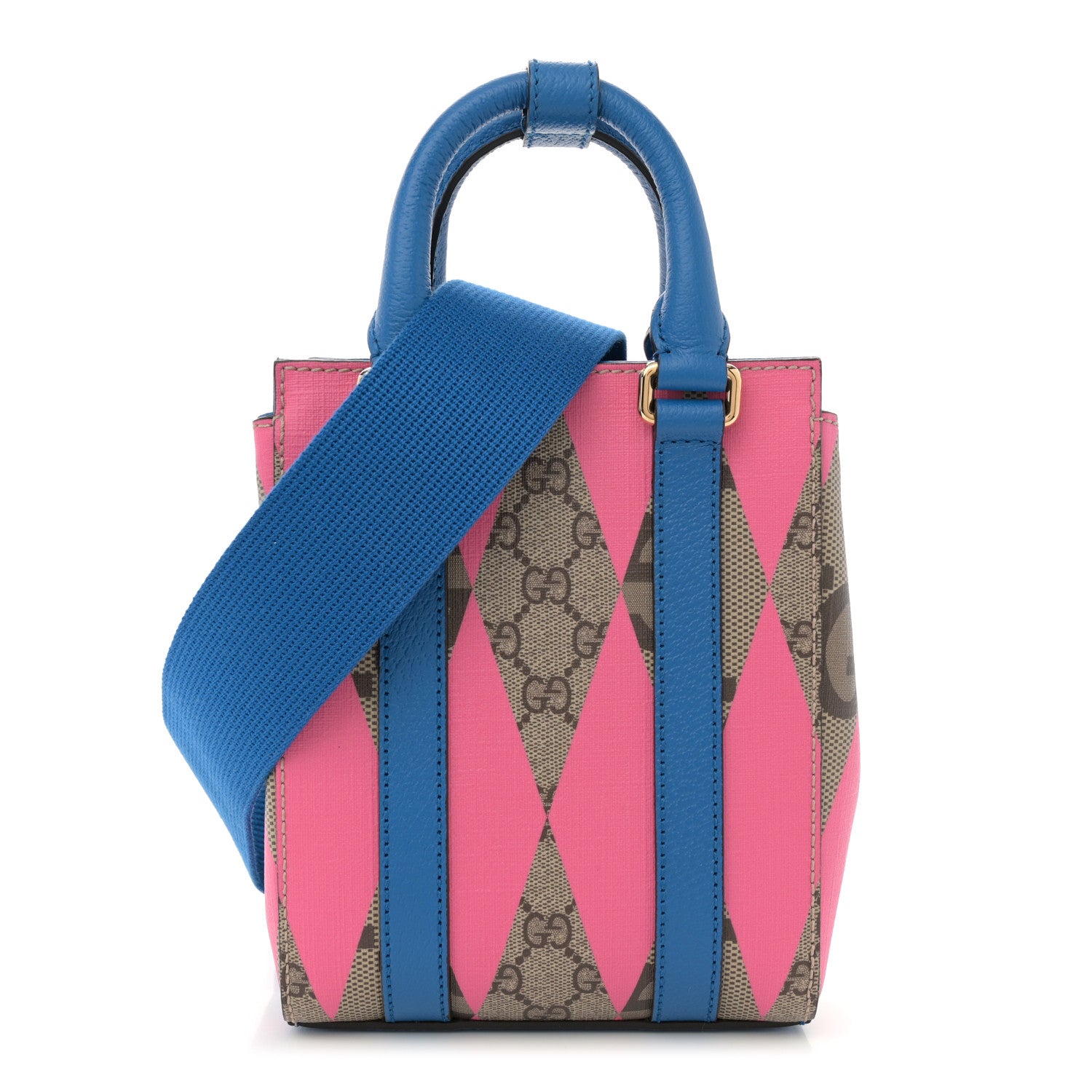 GG Supreme Monogram Textured Dollar Calfskin Rhombus Mini Tote Bag Beige Ebony Pink Blue