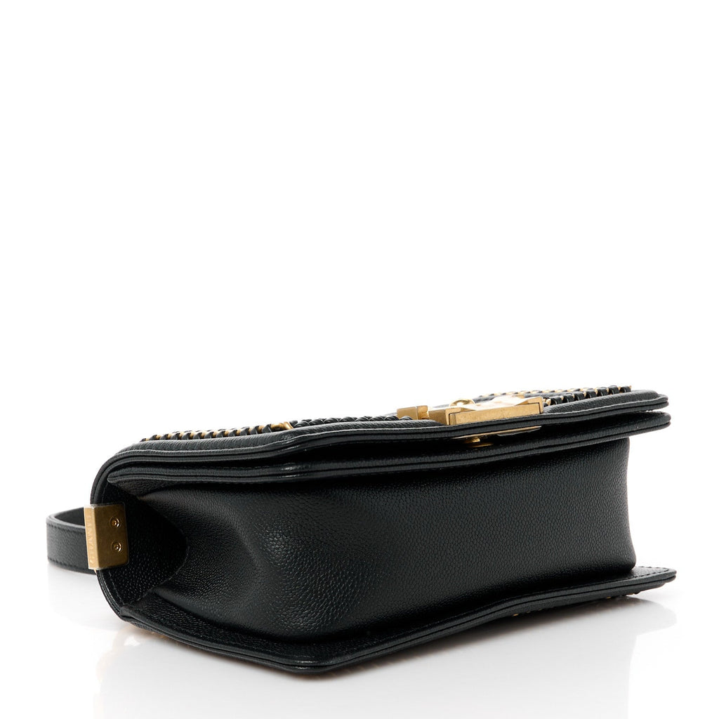 Caviar Quilted Small Chain Around Boy Flap Black
