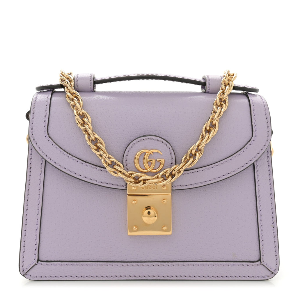 Textured Dollar Calfskin Mini Ophidia Padlock Top Handle Chain Shoulder Bag Lapis