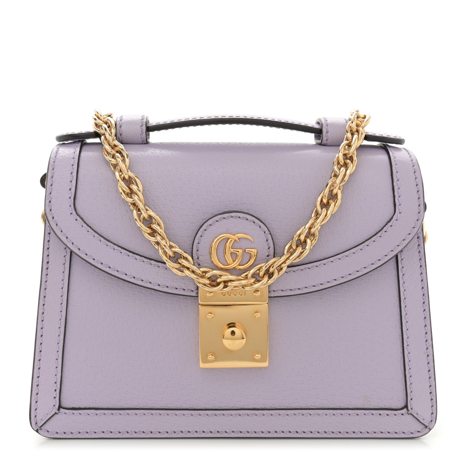 Textured Dollar Calfskin Mini Ophidia Padlock Top Handle Chain Shoulder Bag Lapis