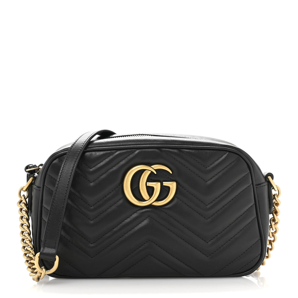 Calfskin Matelasse Small GG Marmont Chain Shoulder Bag Black